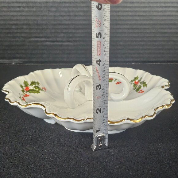 Kashima Japan 3 Section Porcelain With Holly and Berry Fancy Christmas Dish - Picture 8 of 9